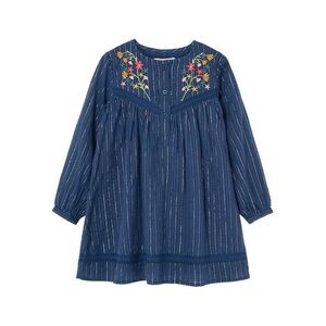 Peek Lurex Stripe Dress Embroidered Floral Girls Size 8